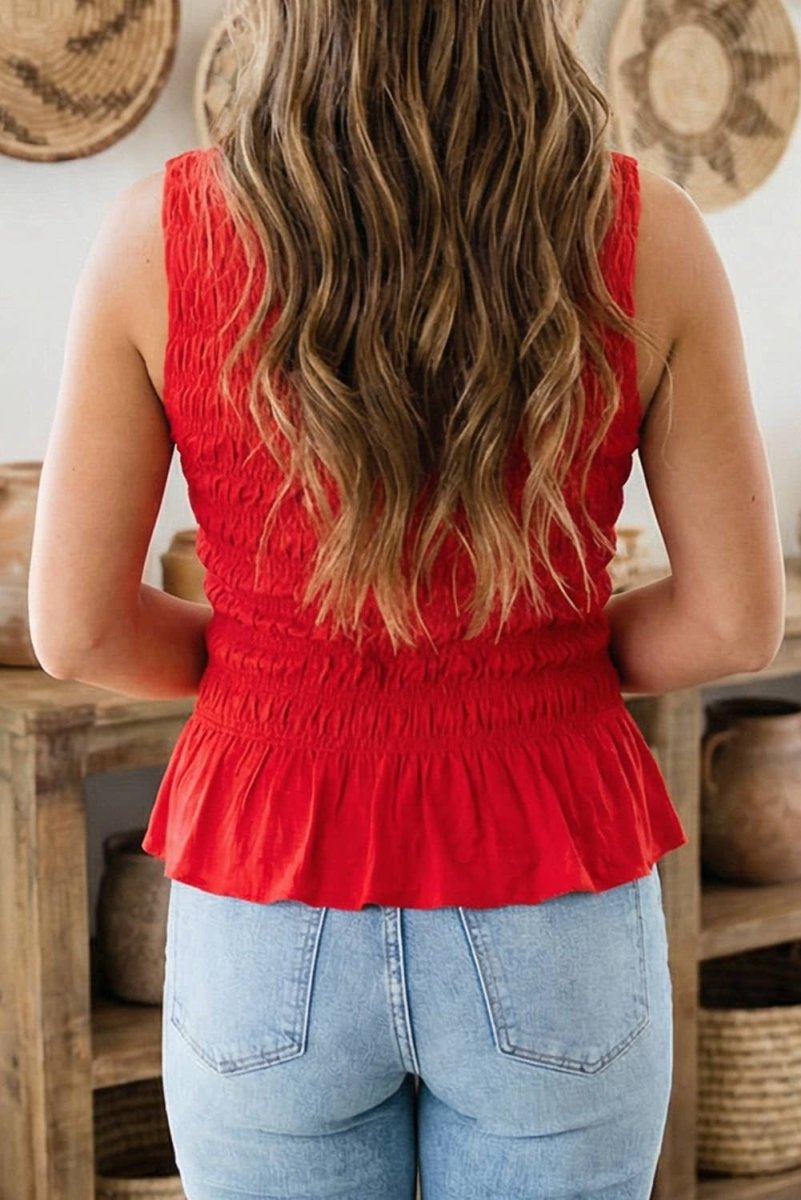 1 the Woman Solid Round Neck Shirred Sleeveless Tank Top - 1TW25613977-P3-S