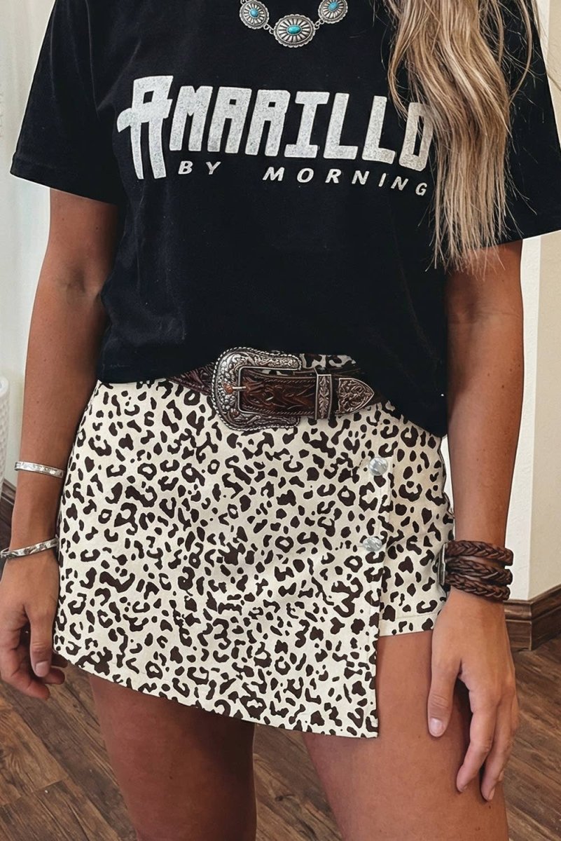 1 the Woman Western Leopard Print Button Overlap Denim Shorts - 1TW7832291-P1720-4
