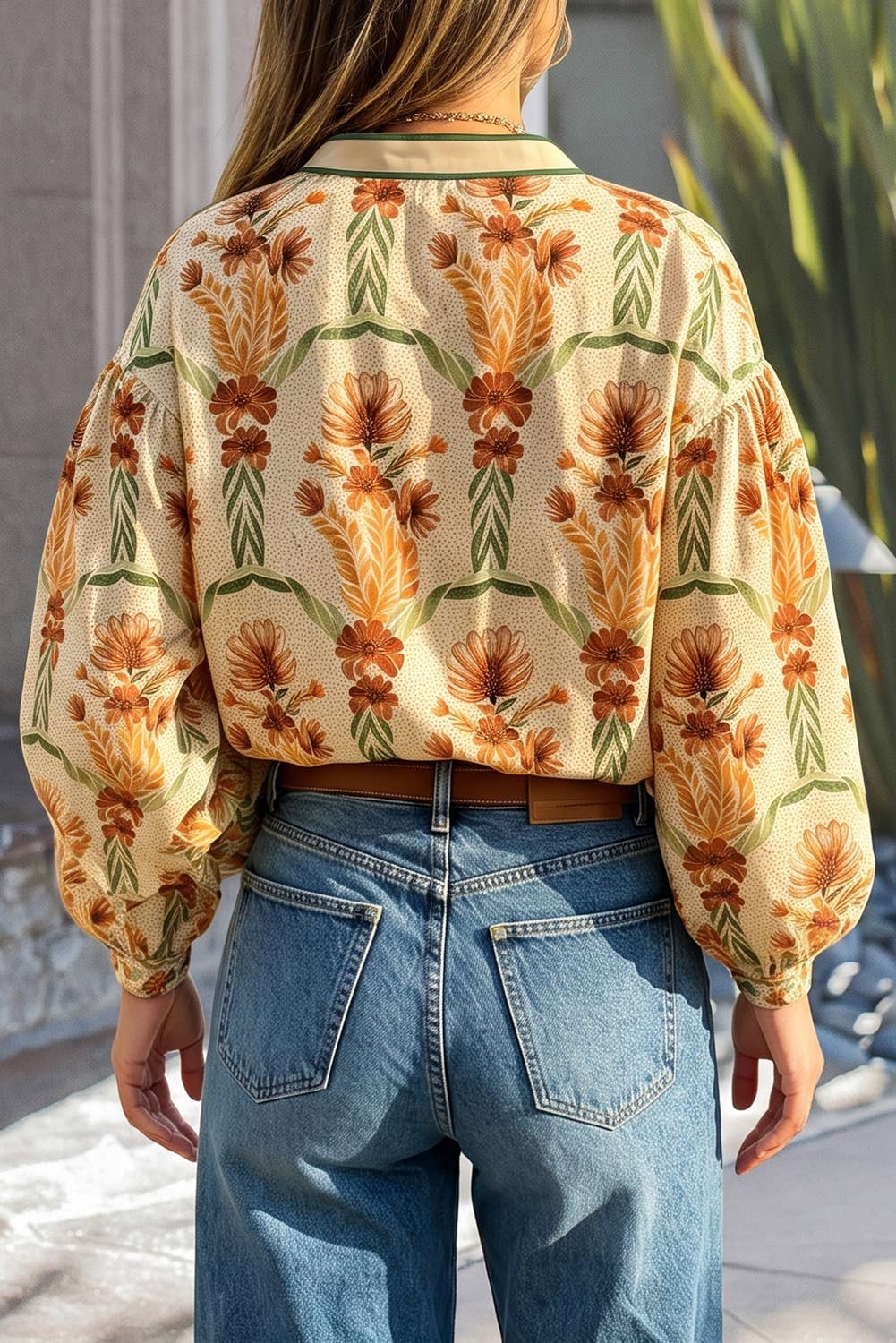 Evela Floral Print V Neck Long Sleeve Shirt - Yellow