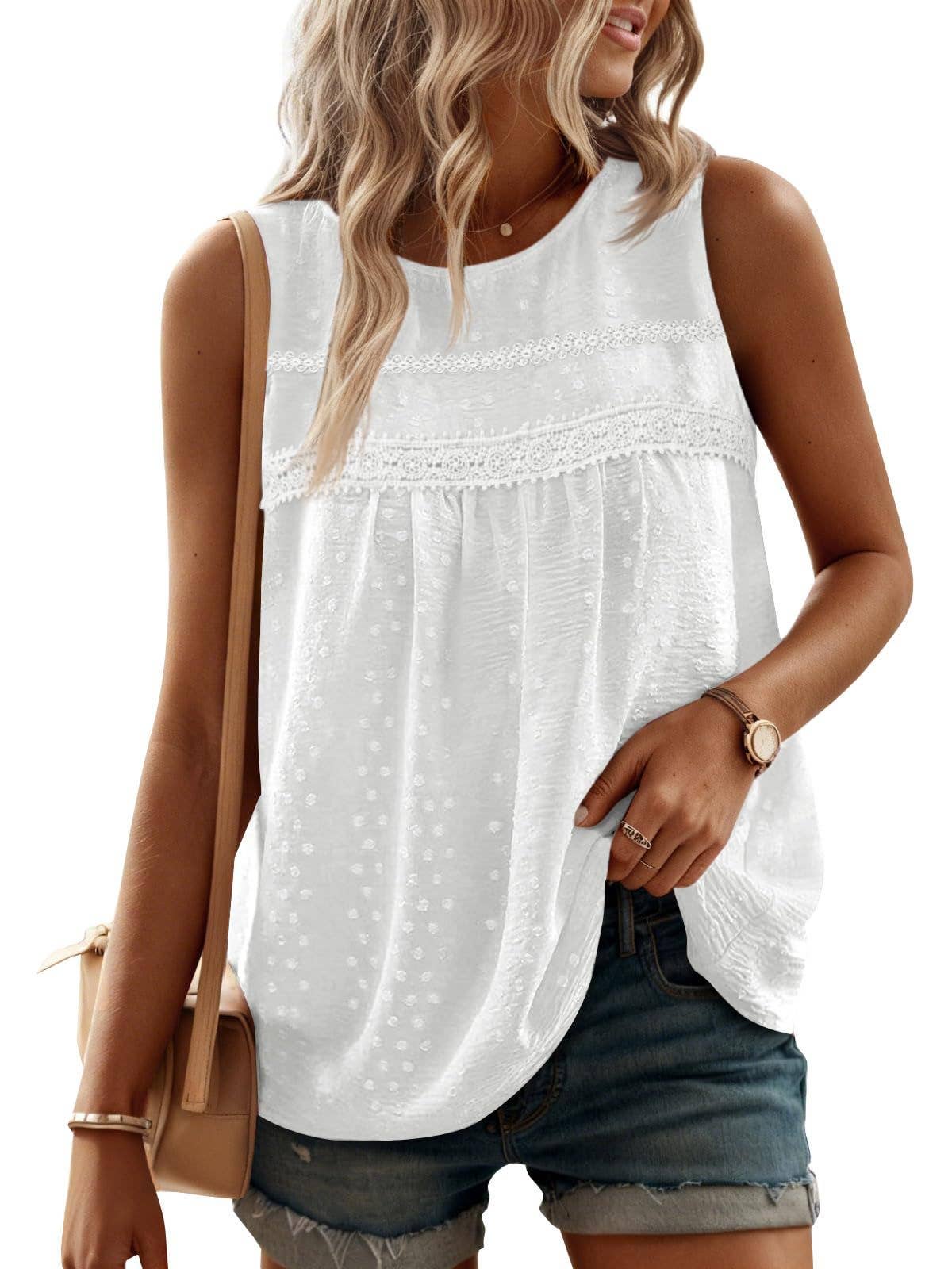 HIDDENBRAND Western Lace Details Textured Dots Vest Top - Apricot