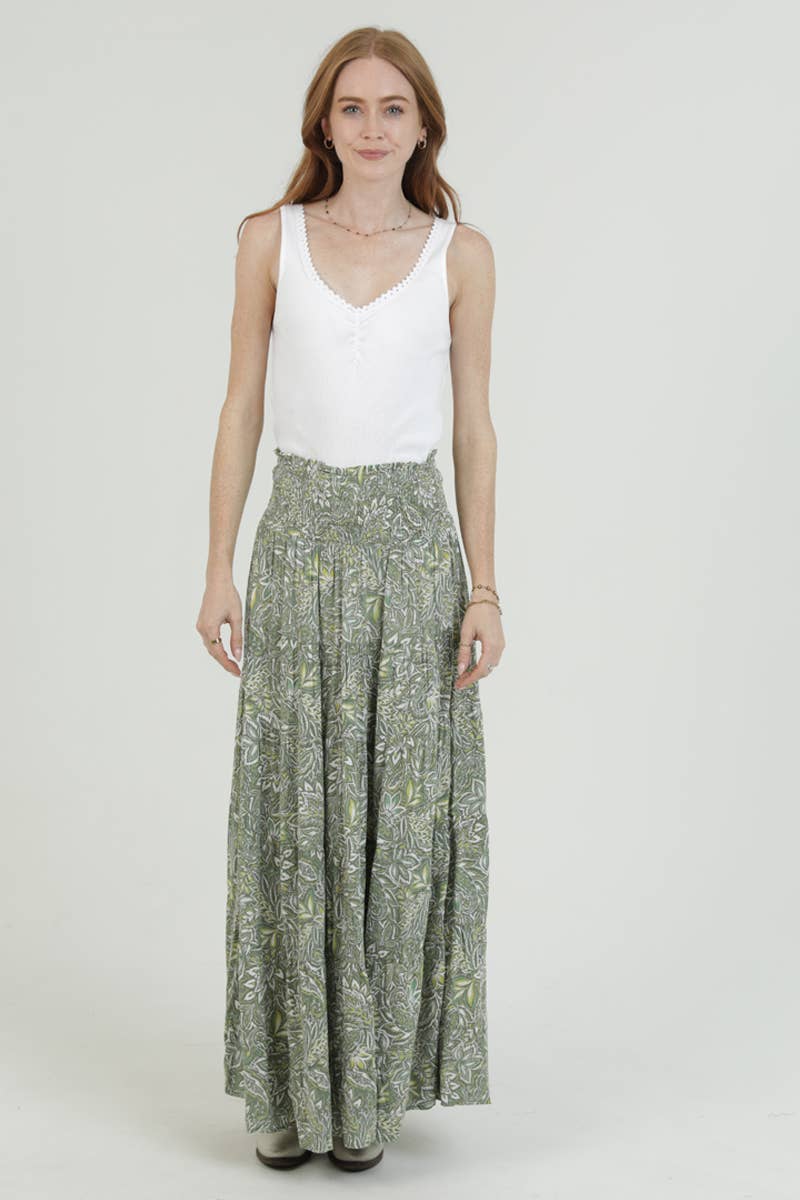 Angie Tiered Skirt with Smocked Waistband - Green