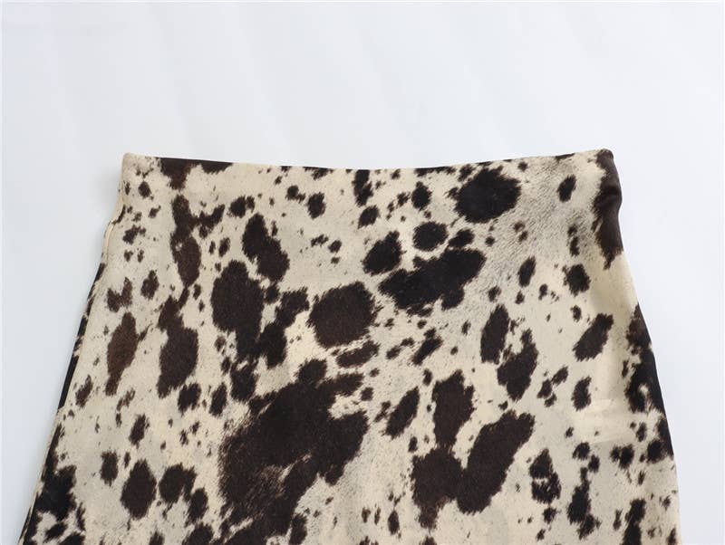 Rosa Clothing Satin Wild Western Animal Cow Print Skirt - Cow