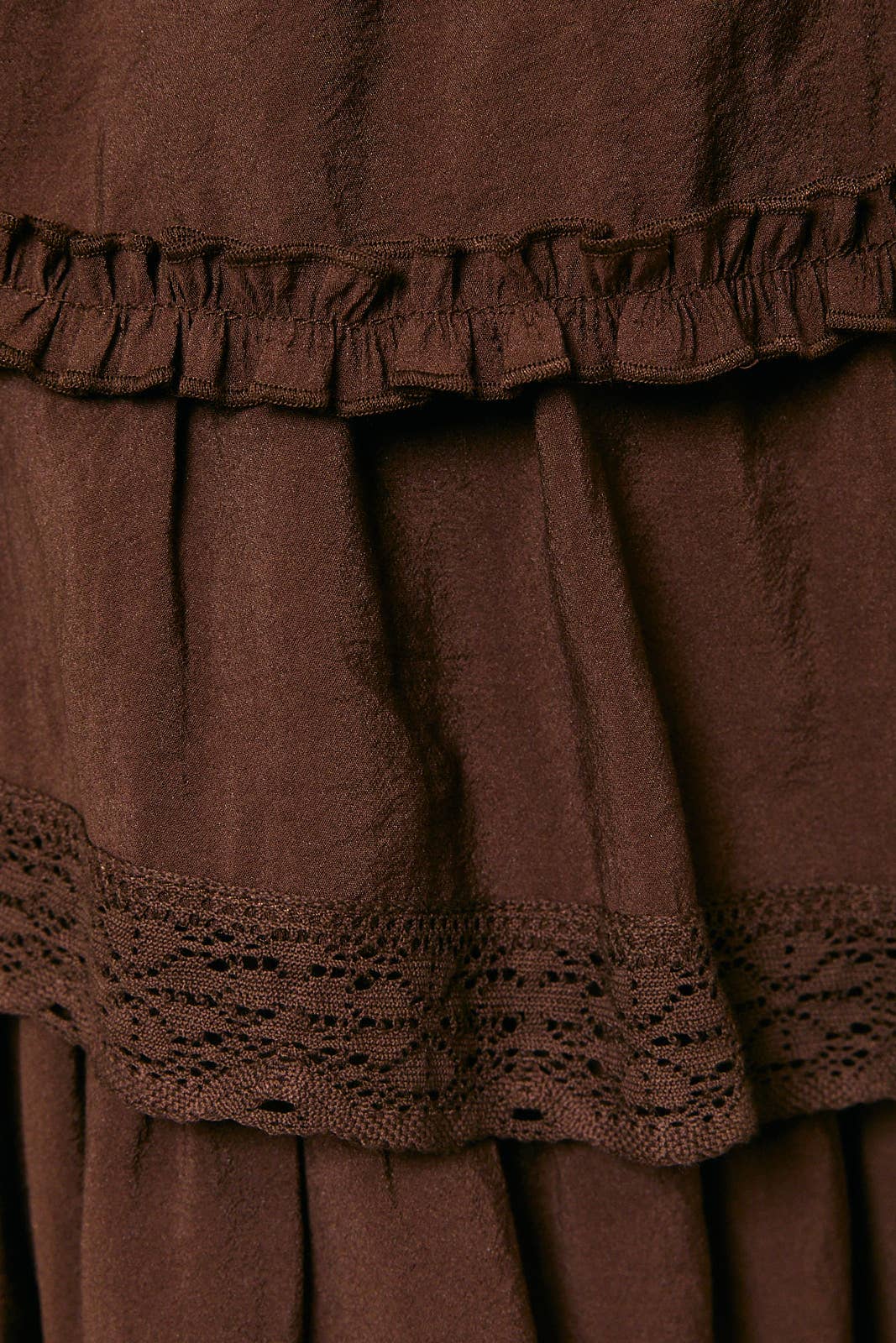 Le Lis V-Neck Lace&Ruffle Detail Sleeveless Tiered Mini Dress - Dark Brown