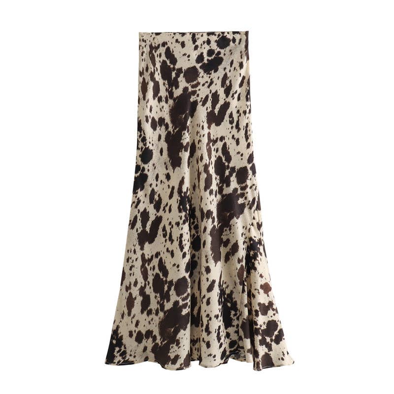 Rosa Clothing Satin Wild Western Animal Cow Print Skirt - Cow
