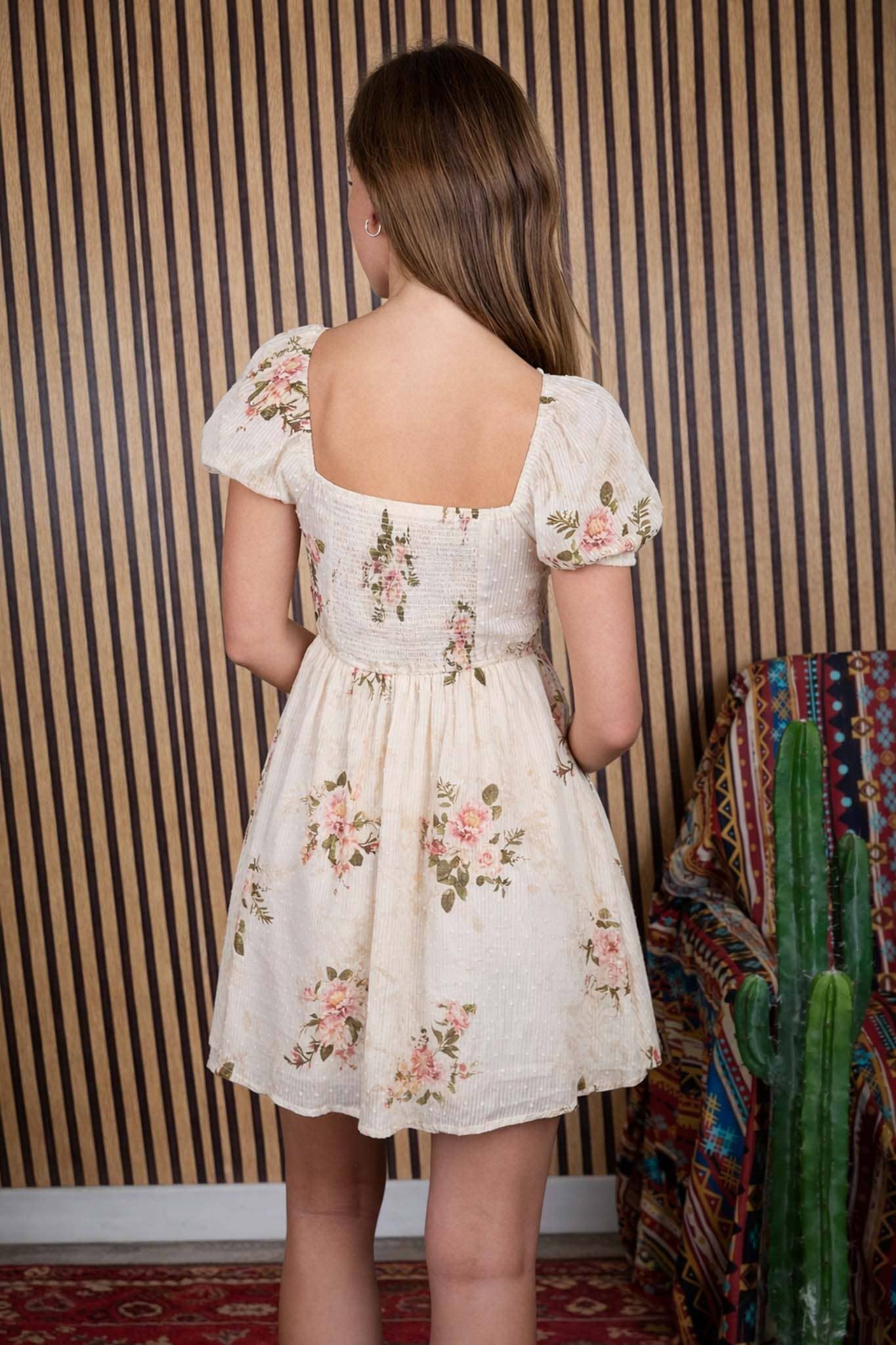 Blu Pepper Floral Stripe Clip Dot Sweetheart Corset Mini Dress - Champagne Multi