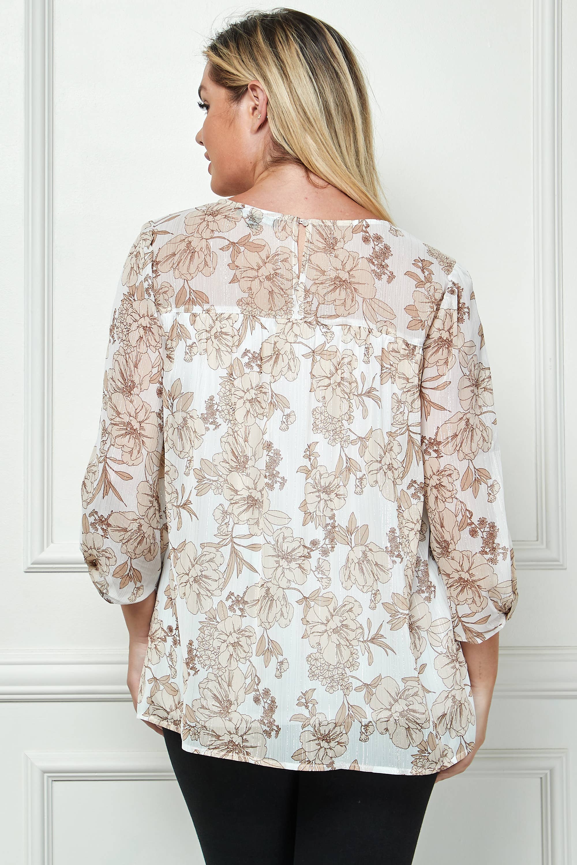 Winslow Collection Plus Size Front and Back Yoke Blouse - Ivory/Khaki/Tan