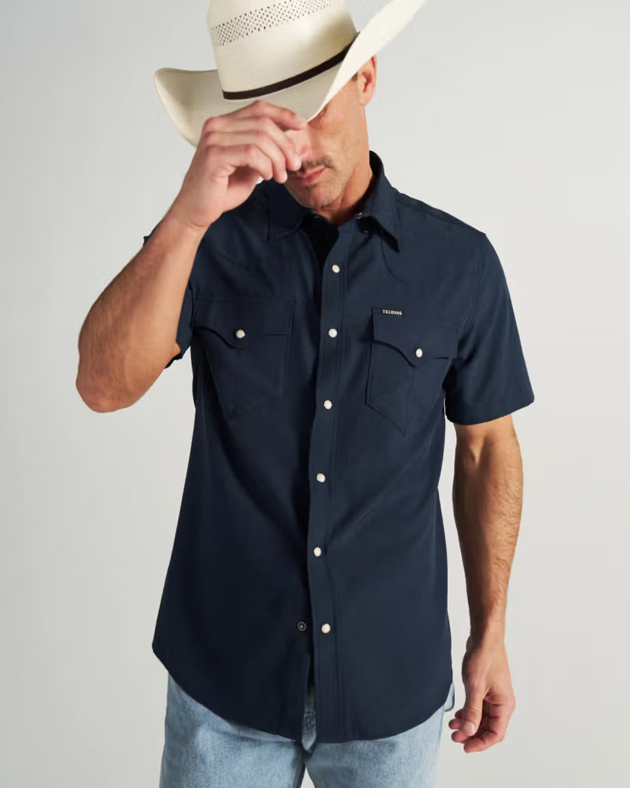 Tecovas Men's Performance Western Pearl Snap SS - Navy
