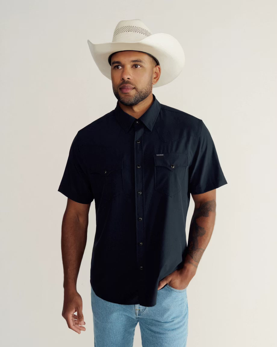 Tecovas Men's Performance Western Pearl Snap SS - Navy