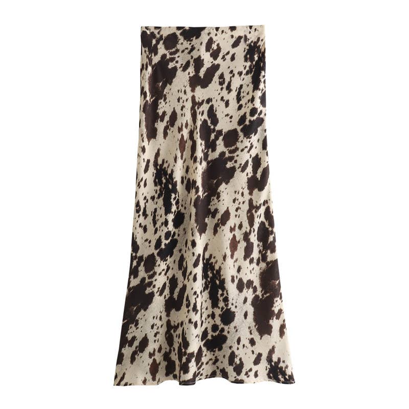 Rosa Clothing Satin Wild Western Animal Cow Print Skirt - Cow