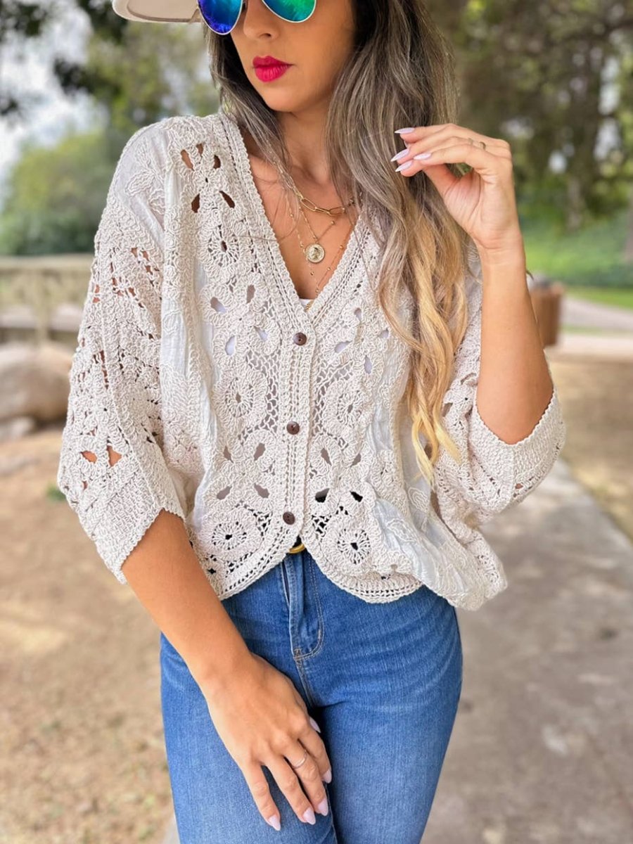 AMOLI Ivory Crochet Lace Cardigan Layering - One Size - AM80008