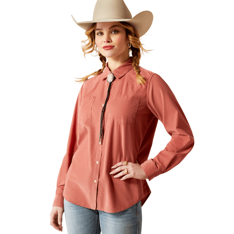 Ariat Women's Billie Jean Corded Light Mahogany Long Sleeve Shirt - 10053971 - XS
