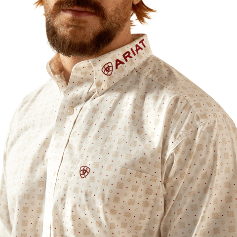 Ariat Men's White & Brick Team King Classic Fit Long Sleeve Shirt - 10054639 - XS