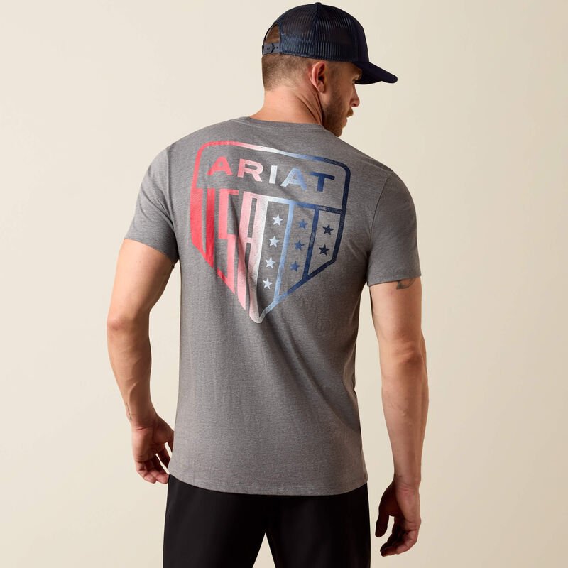 Ariat Men's USA Pat Badge T-shirt - Athletic Heather - 10080246-S