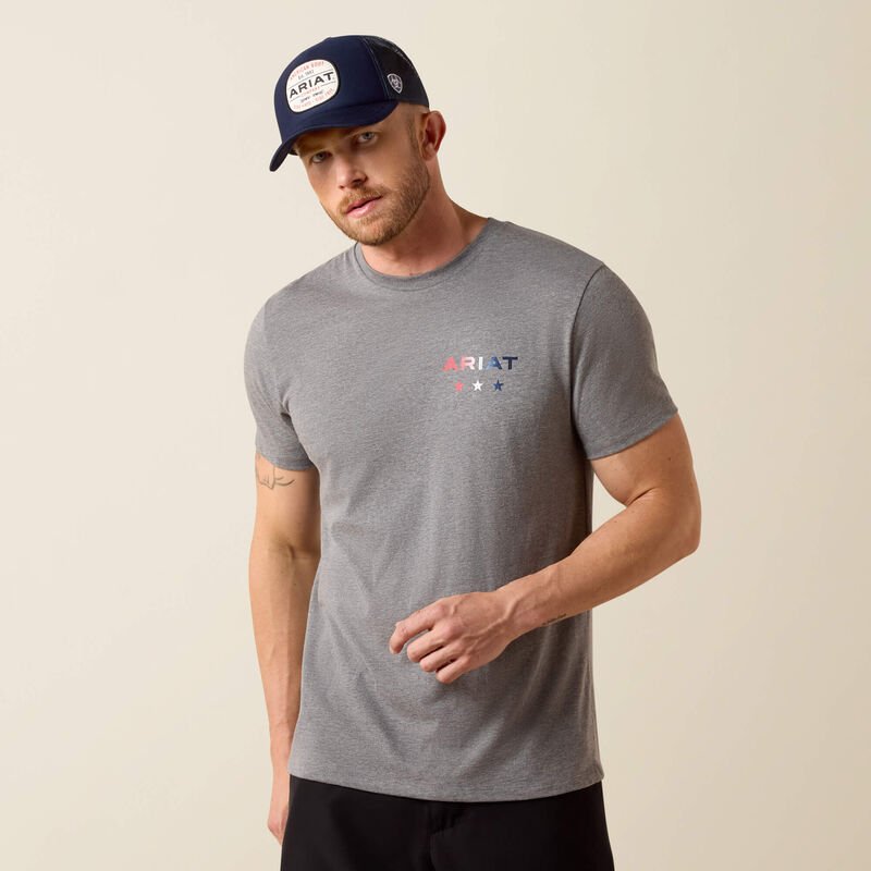 Ariat Men's USA Pat Badge T-shirt - Athletic Heather - 10080246-S