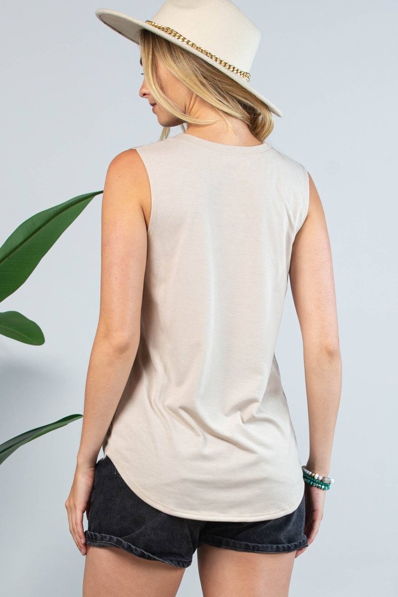 Avery Apparel Alex Boot Stitch Graphic Sleeveless Top - Khaki - AV079-ALEX-S