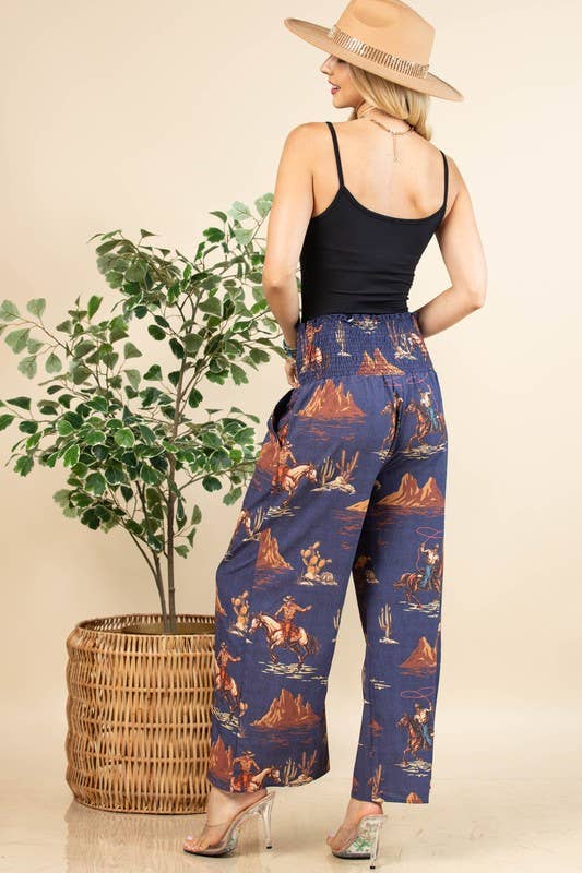 Avery Apparel Wally Western Cowboy Denim Print Woven Pants - Denim Blue - AV1243-WALLY-S