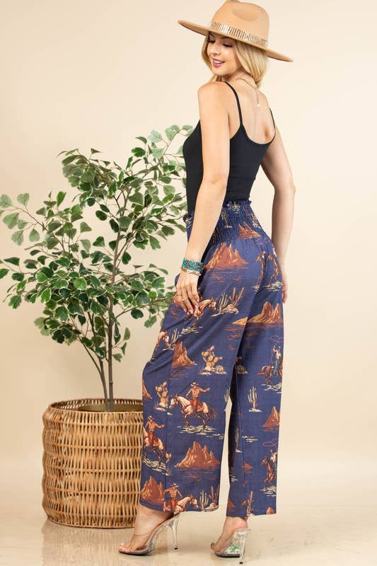 Avery Apparel Wally Western Cowboy Denim Print Woven Pants - Denim Blue - AV1243-WALLY-S