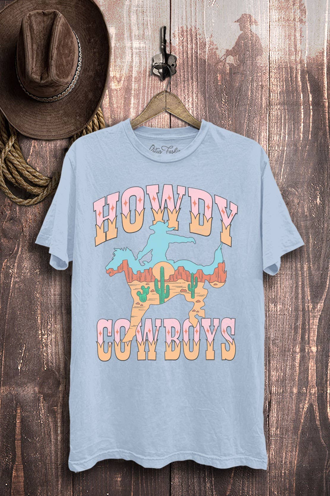 Lotus Fashion Collection Howdy Cowboys Graphic Top - Blue Mineral Wash