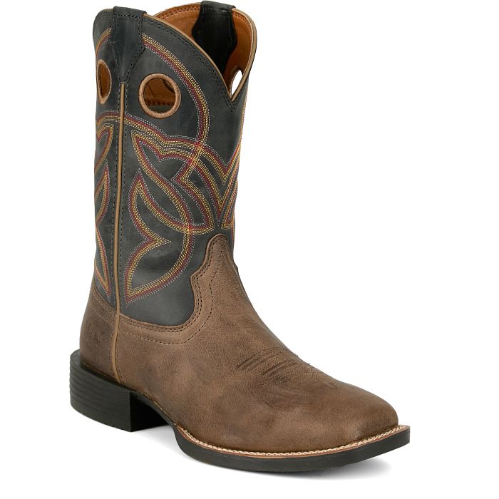 Justin Men's Lubbock 11" Distressed Brown Water Buffalo Western Pull - On Work Boots - SE7526