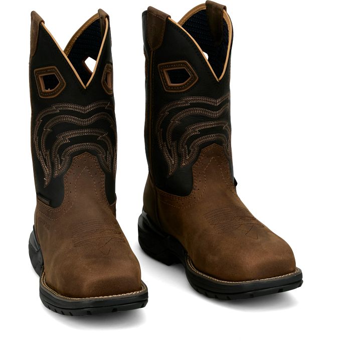 Justin Men's Slickline 11" Nano Composite Toe Waterproof Brown Water Buffalo Work Boots - WR4143
