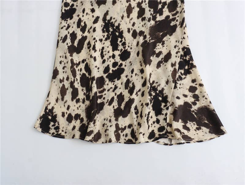 Rosa Clothing Satin Wild Western Animal Cow Print Skirt - Cow