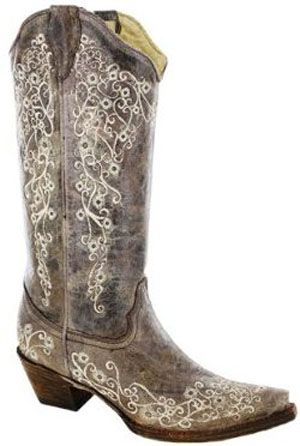 Corral Women's Brown Crater Bone Embroidery Snip Toe Western Boot - A1094 - 5M - AC