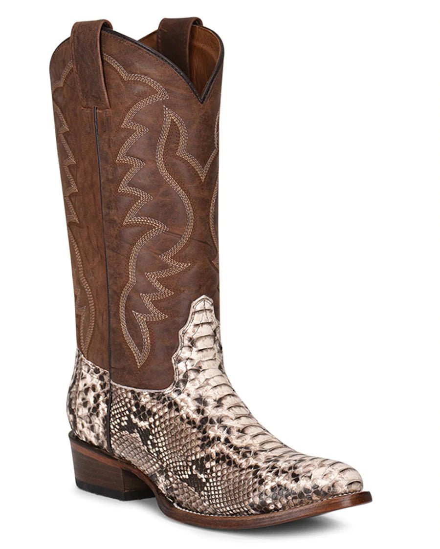 Corral Circle G Men's 13" Natural Brown Python Embroidery Round Toe Western Boot - L5830 - 6D