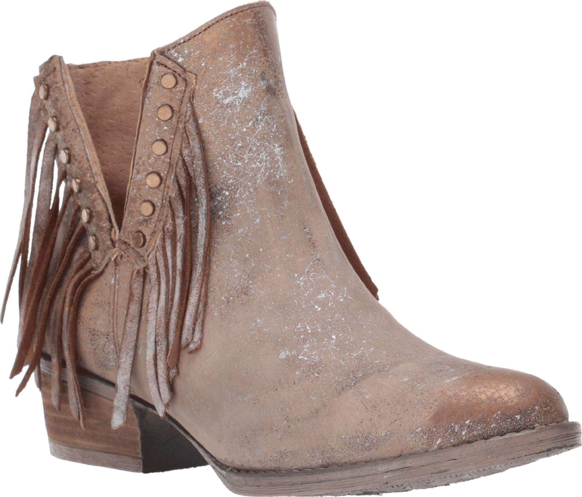 Corral Circle G Women's 7" Brown Studs & Fringes Round Toe Ankle Bootie - Q5090 - 5M