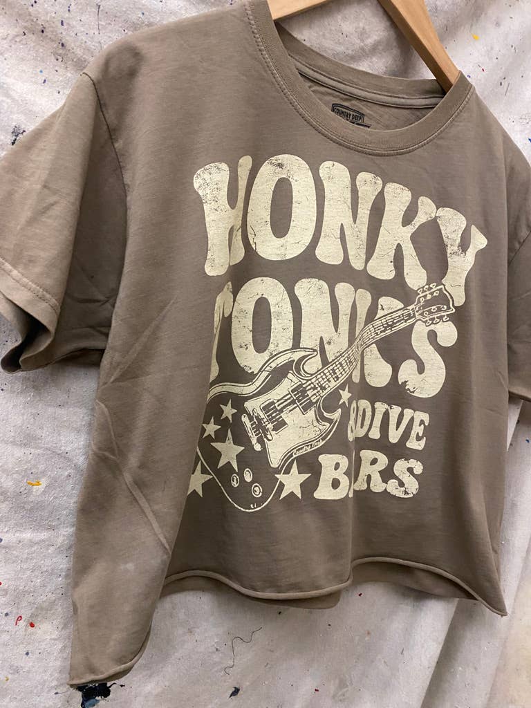 Country Deep Apparel Honky Tonks & Dive Bars Relaxed Cropped T-Shirt - Natural - HONKYT&DB-CROP-S
