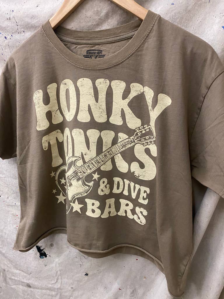 Country Deep Apparel Honky Tonks & Dive Bars Relaxed Cropped T-Shirt - Natural - HONKYT&DB-CROP-S