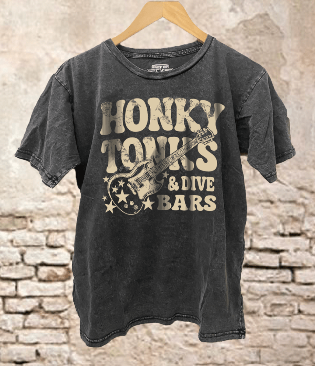 Country Deep Apparel Honky Tonks & Dive Bars Acid Washed 90's T-Shirt - Black - HONKYT&DB-S