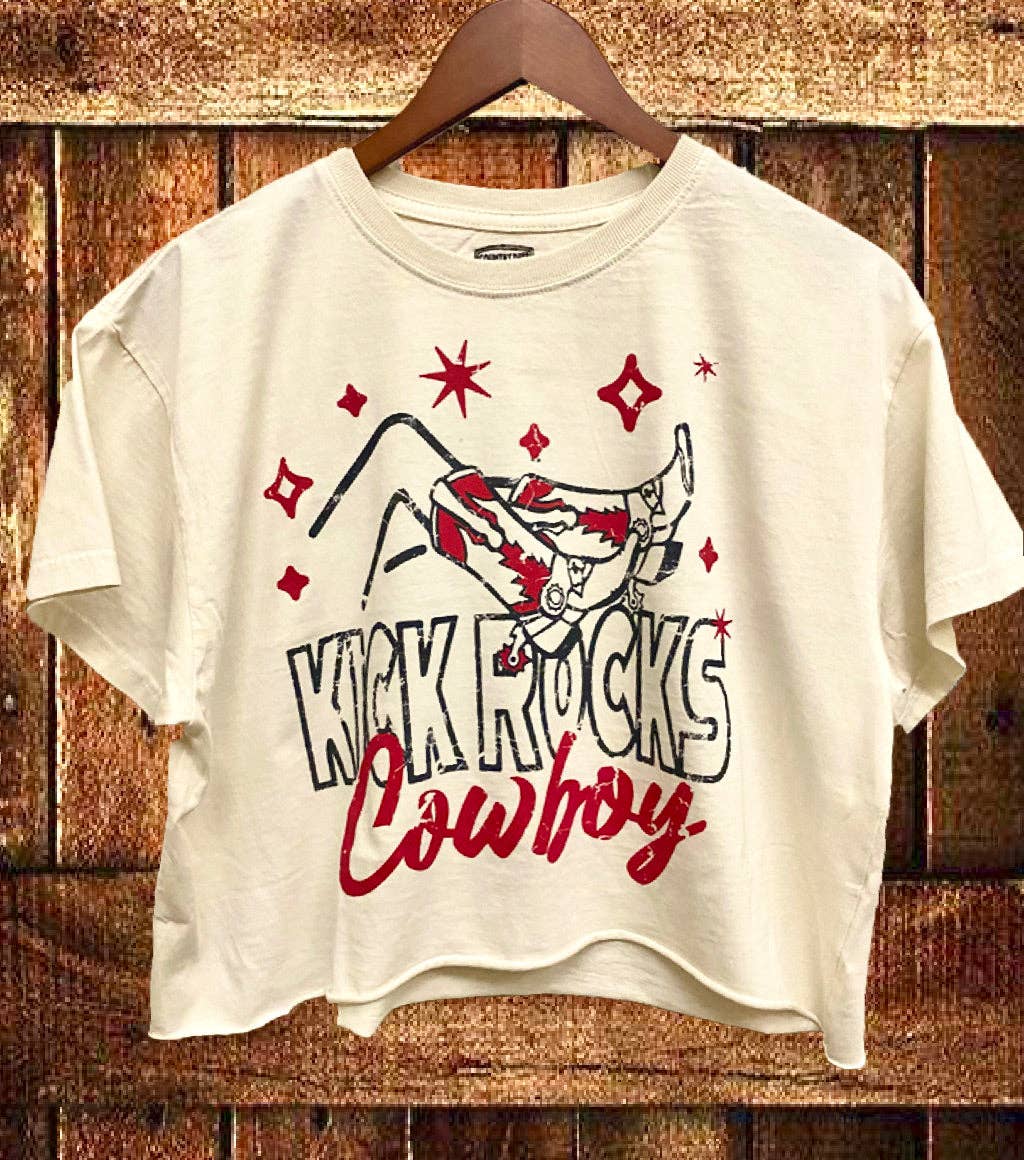 Country Deep Apparel Kick Rocks Cowboy Vintage Relaxed Cropped T-Shirt - Natural - KICKROCKSCB-S