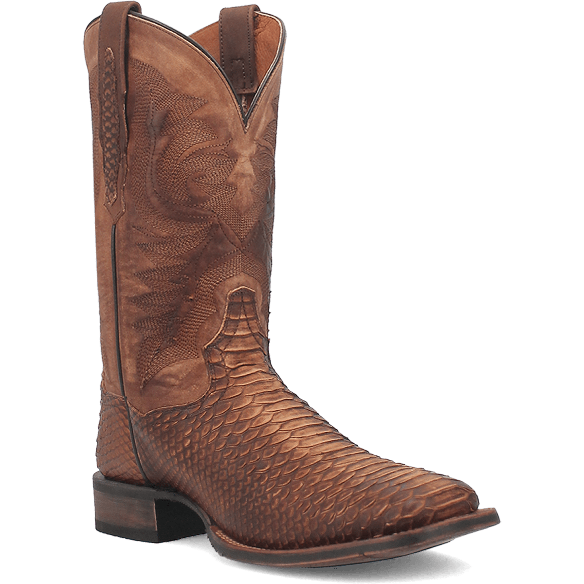 Dan Post Men's 12" KA Python Print Brown Leather Square Toe Western Boot - DP4526 - 7D