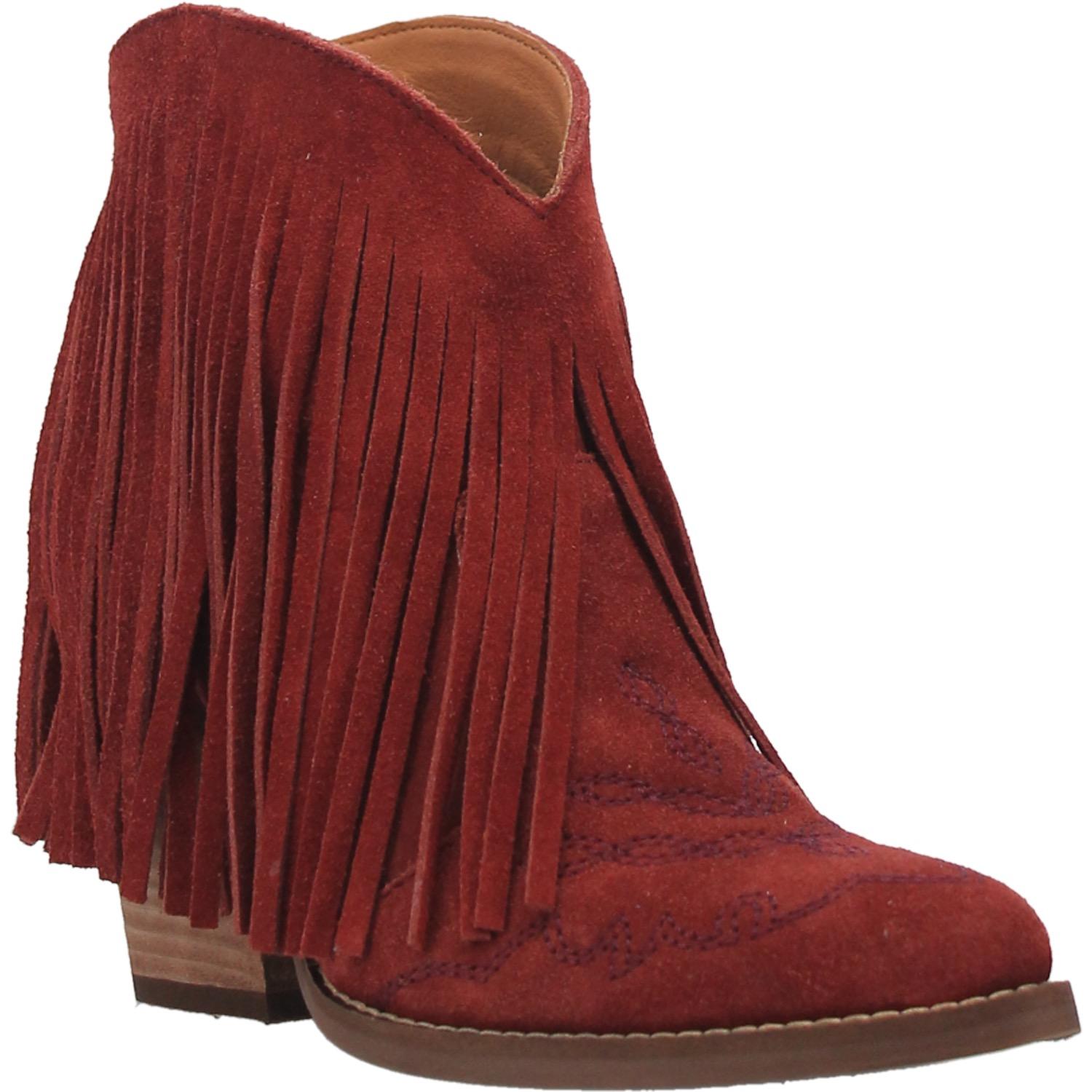 Dingo Women's 6" Tangles Cranberry Leather Snip Toe Western Bootie - DI908 - CRNBR - 6M