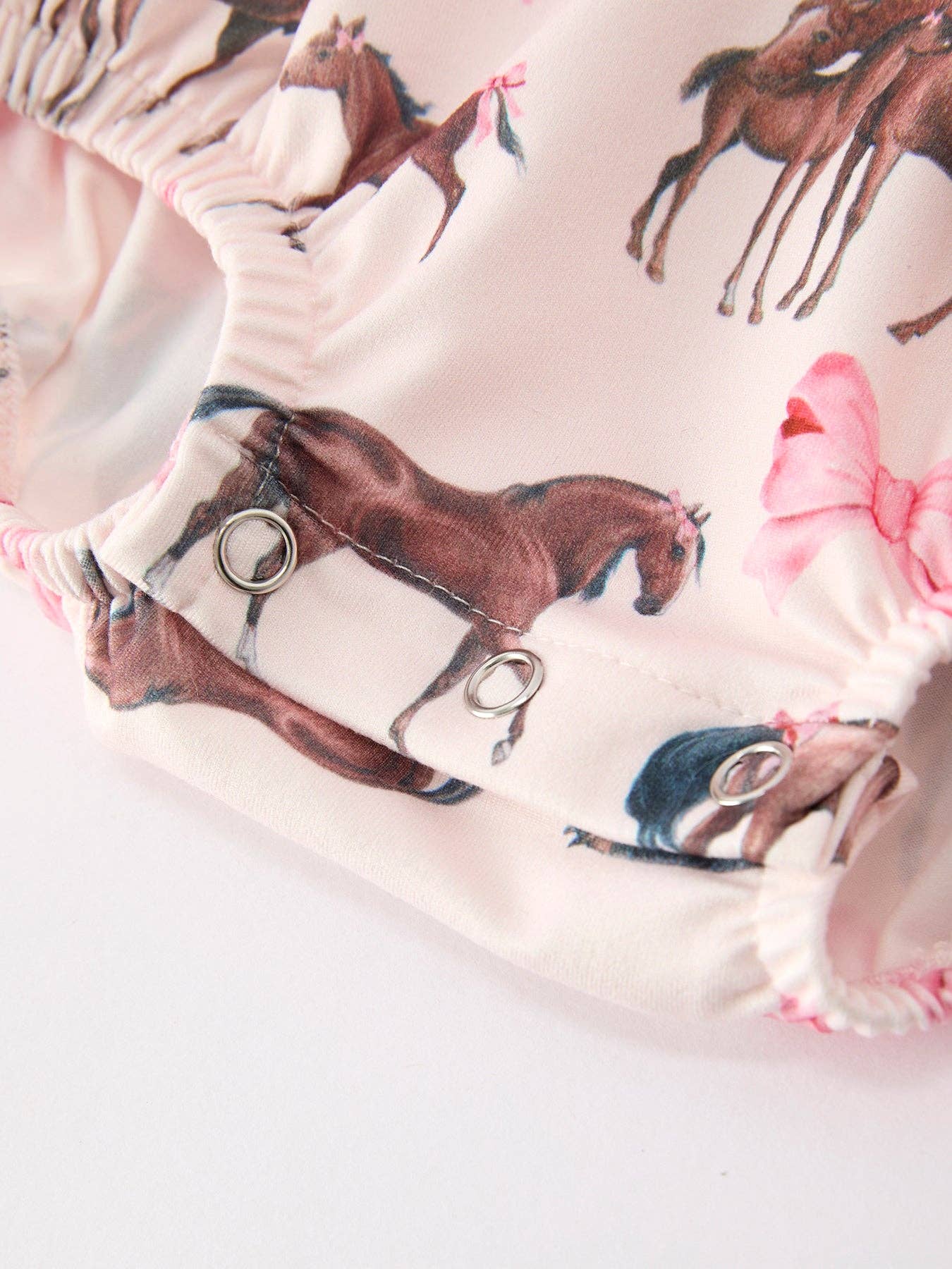 Rylee Faith Designs Western Horse Smocked Girls Romper Bow Ruffle Short Sleeve