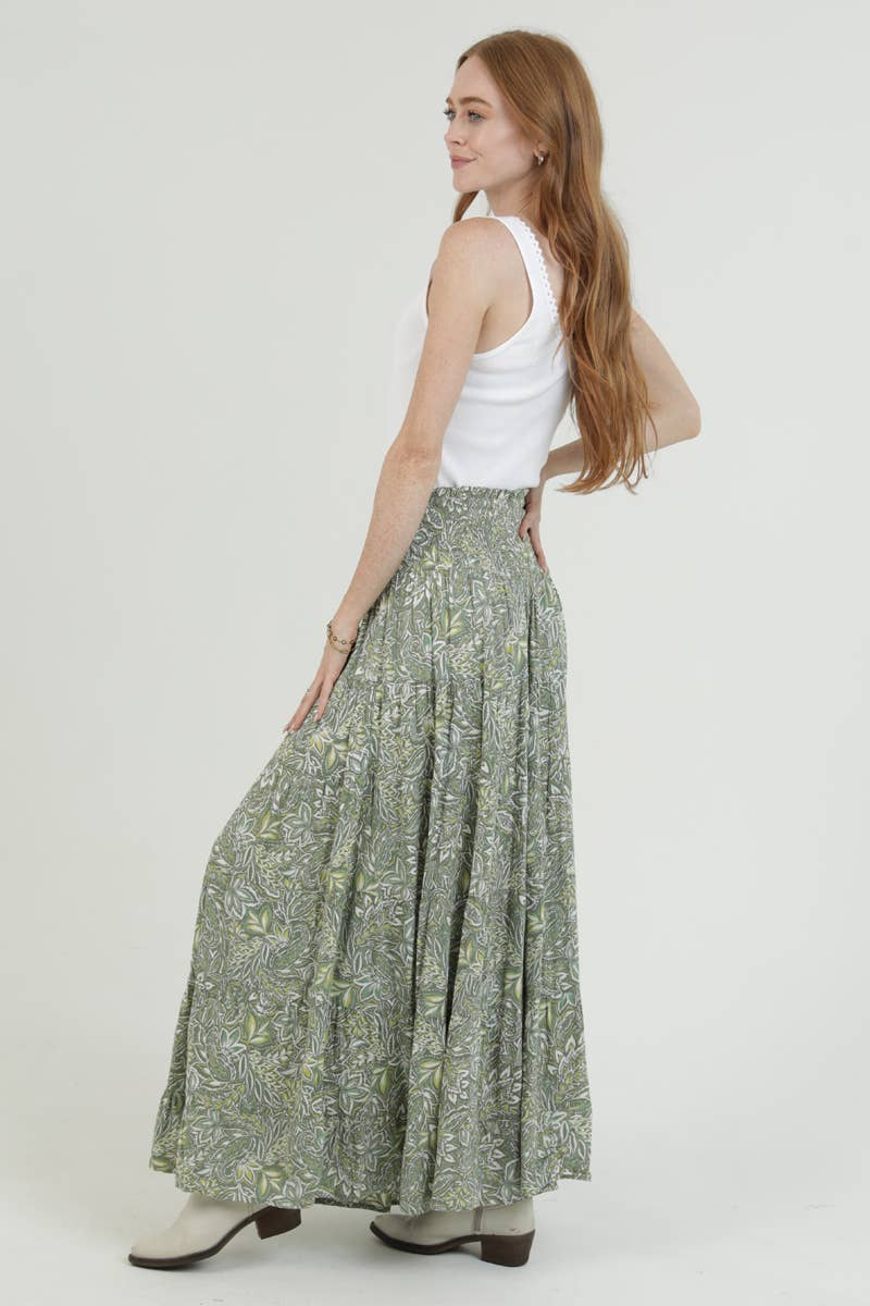 Angie Tiered Skirt with Smocked Waistband - Green