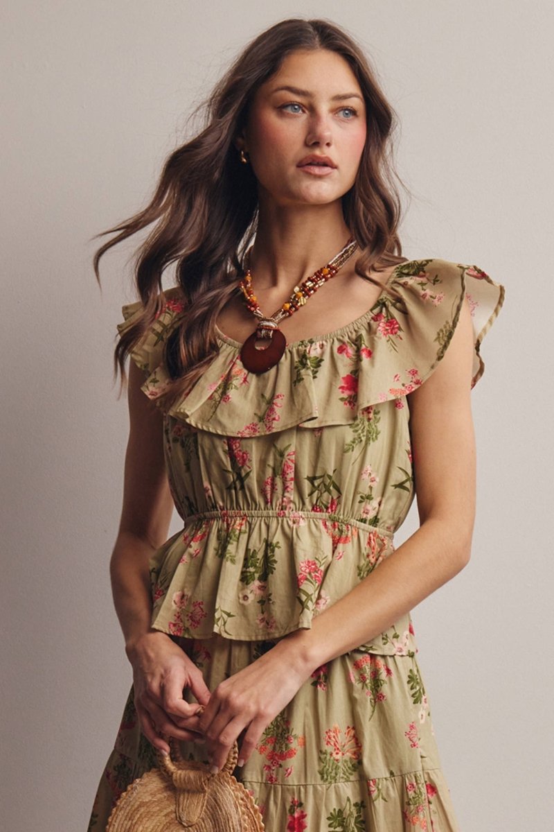 Forte Floral Cropped Peplum Blouse - Sage - FT0043-SAGE-S