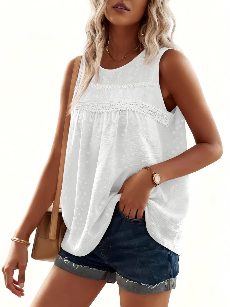 HIDDENBRAND Western Lace Details Textured Dots Vest Top - Apricot - HJW05360-White-S