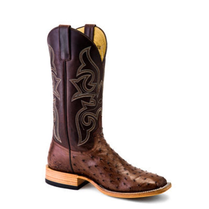 Horse Power Men's 13" Kango Tobacco Chocolate Full Quill Ostrich Square Toe Cowboy Boots - HP8001 - 8D
