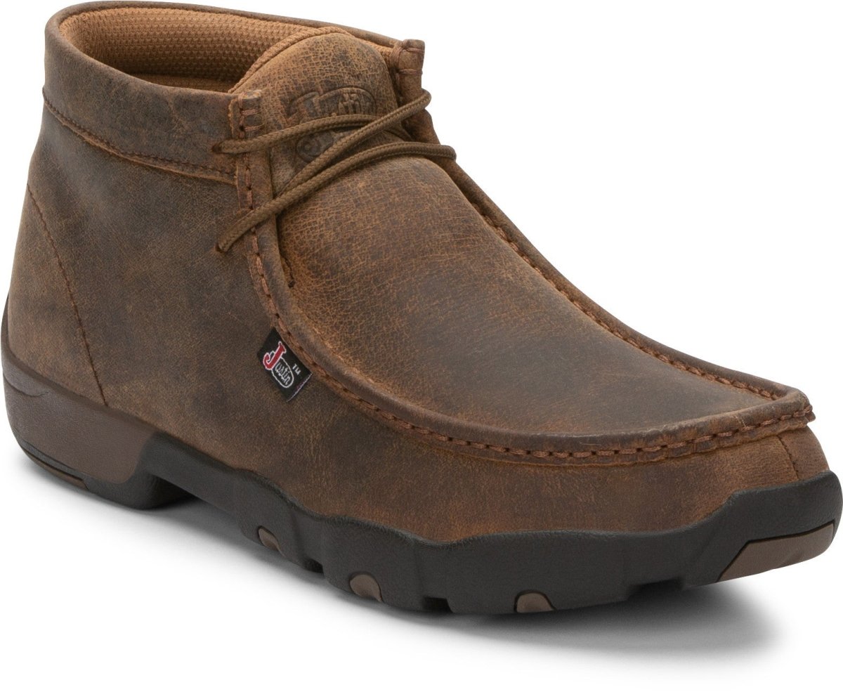 Justin Men's 4" Cappie Dark Brown Moc Toe Work Shoe - 232 - 7M
