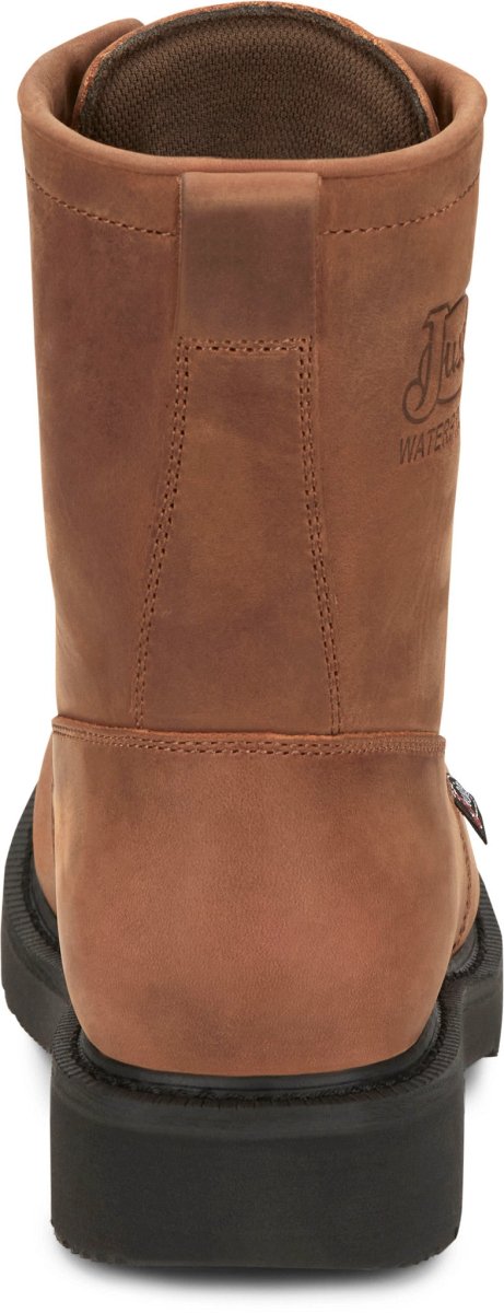 Justin Men's 8" Livestock Aged Bark Round Toe Waterproof Work Boot - OW604 - 8D