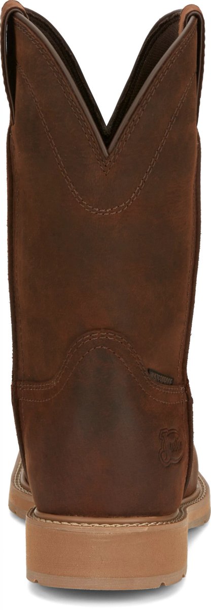 Justin Men's 11" Wide Square Steel Toe Pecan Brown Water Buffalo Work Boot - SE3101 - 8D