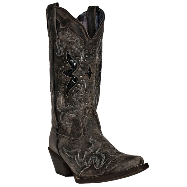 Laredo Women's 13" Lucretia Black Embroidery & Studs Snip Toe Western Boot - 52133 - 6.5M