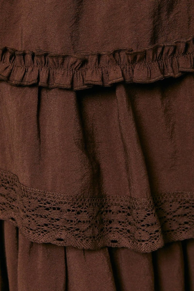 Le Lis V-Neck Lace&Ruffle Detail Sleeveless Tiered Mini Dress - Dark Brown - BD1359-XS