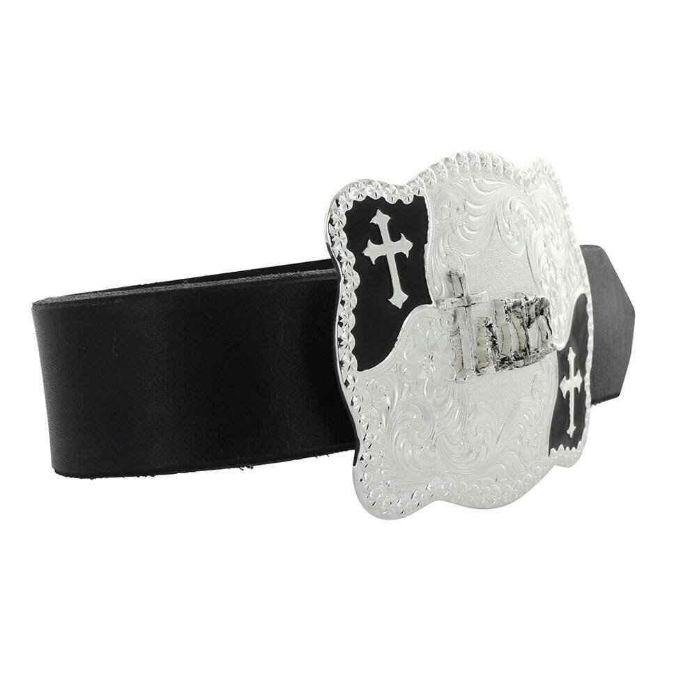 Montana Silversmiths Christian Flourish Scallop Shape Belt Buckle with Christian Cowboy - 3611 - 731M