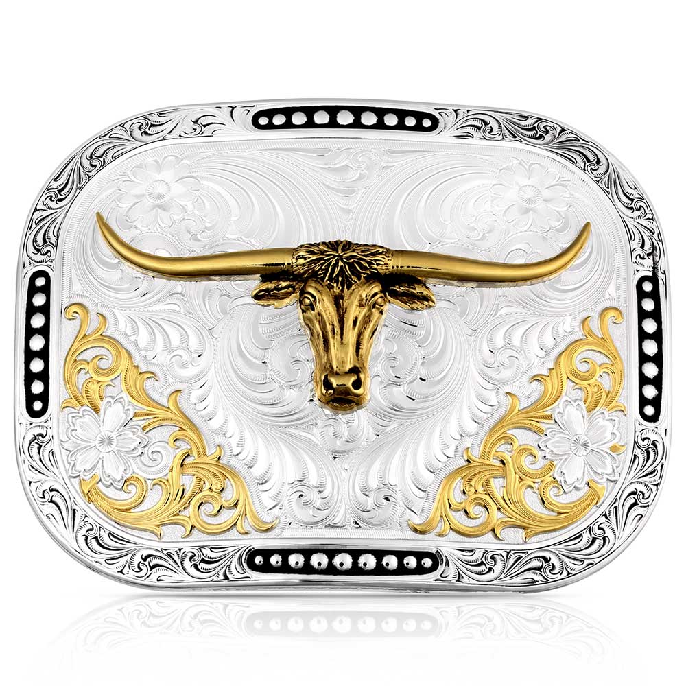 Montana Silversmiths Class Act Two Tone Belt Buckle with Longhorn - 53510-767H