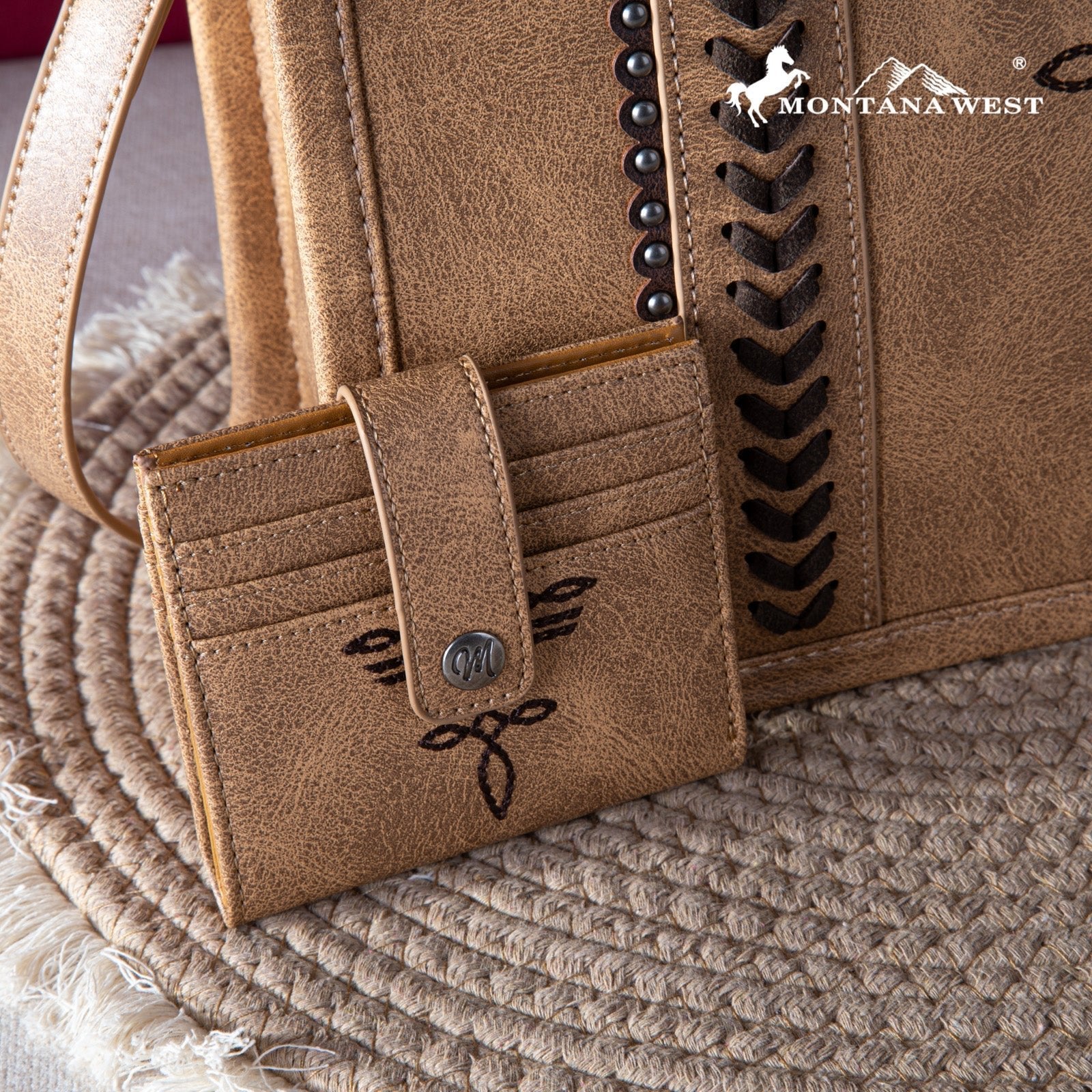 Montana West Whipstitch Concealed Carry Tote With Matching Bi - Fold Wallet - Coffee - MW1124 - H8120SWCF