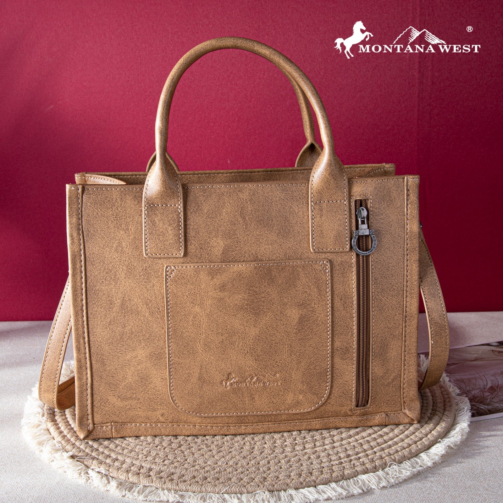 Montana West Whipstitch Concealed Carry Tote With Matching Bi - Fold Wallet - Coffee - MW1124 - H8120SWCF