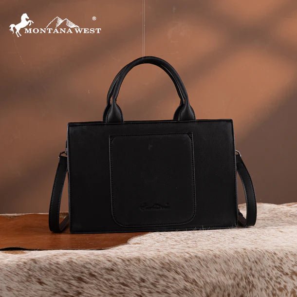 Montana West Tooled Collection Tote/Crossbody - Black - MW1323-8011BK