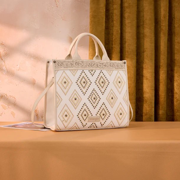 Wrangler Aztec Studded Denim Tote & Crossbody Bag - Beige - WG435-8119BG